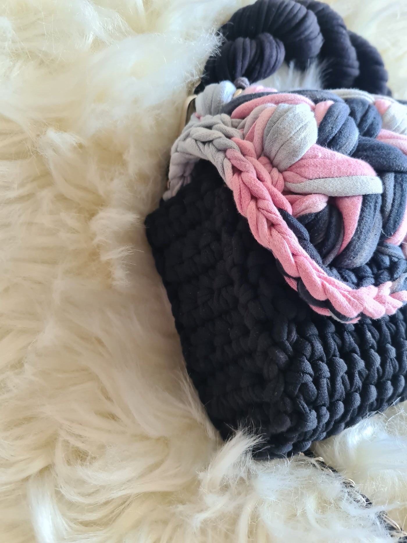 Shaded black marshmellow handmade crochet bag
