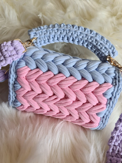 blue and pink marshmellow handmade bag