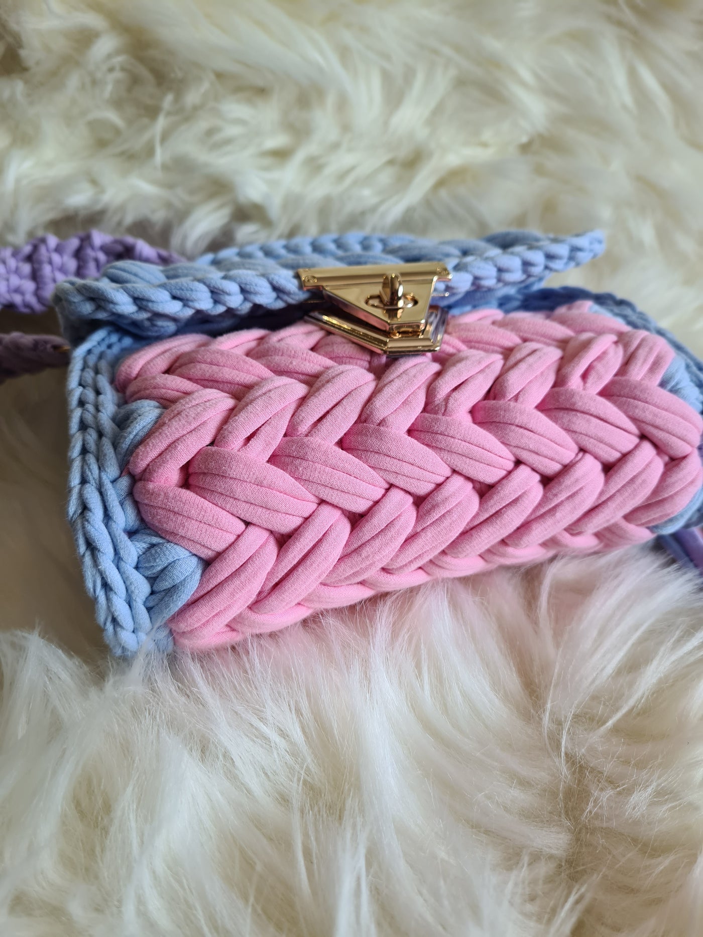 blue and pink marshmellow handmade bag