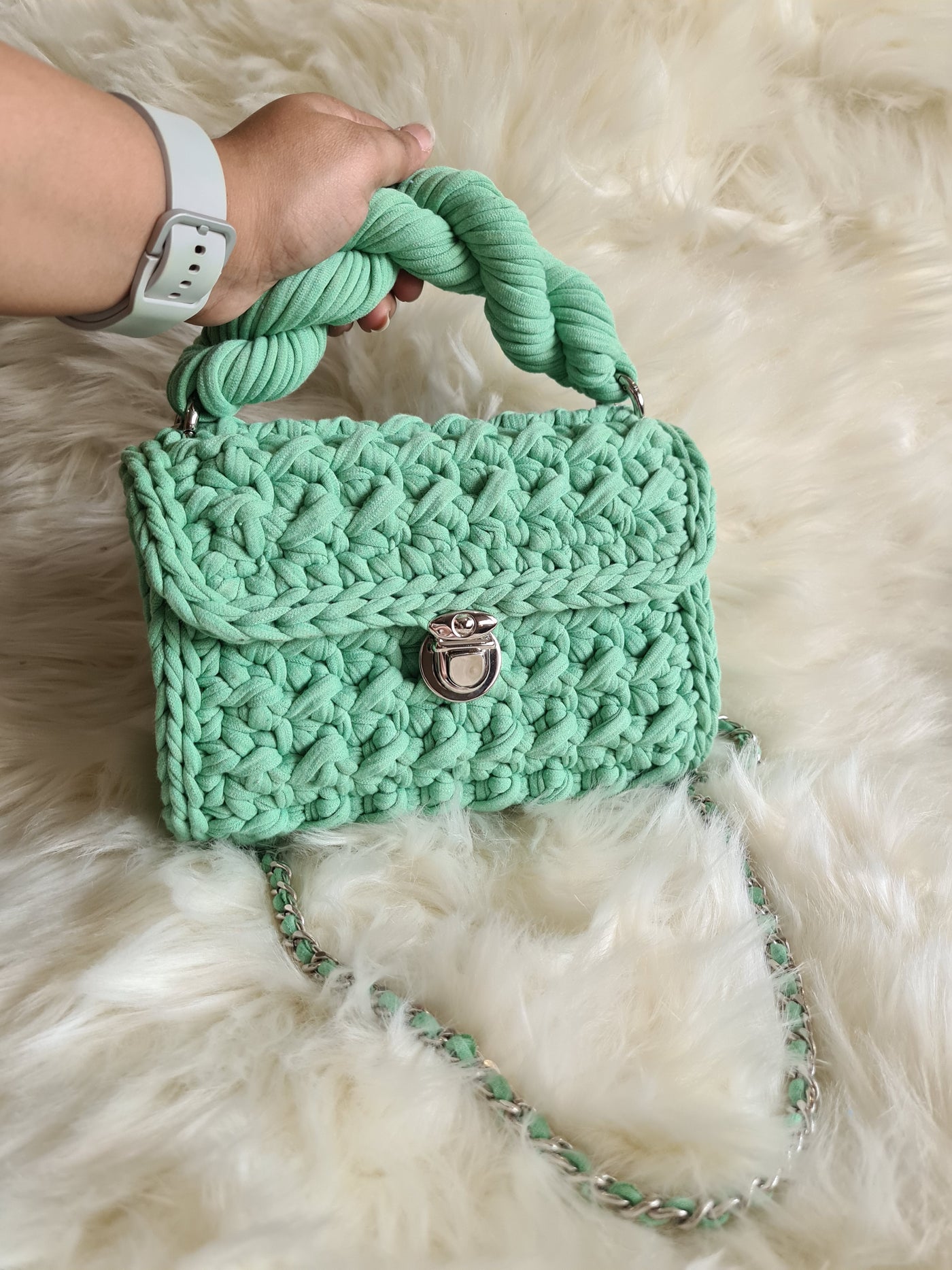 Bright pastel marshmellow handmade crochet bag