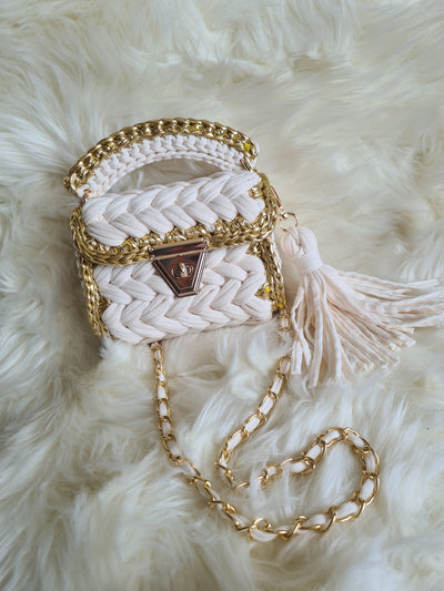 Golden white marshmellow handmade crochet bag
