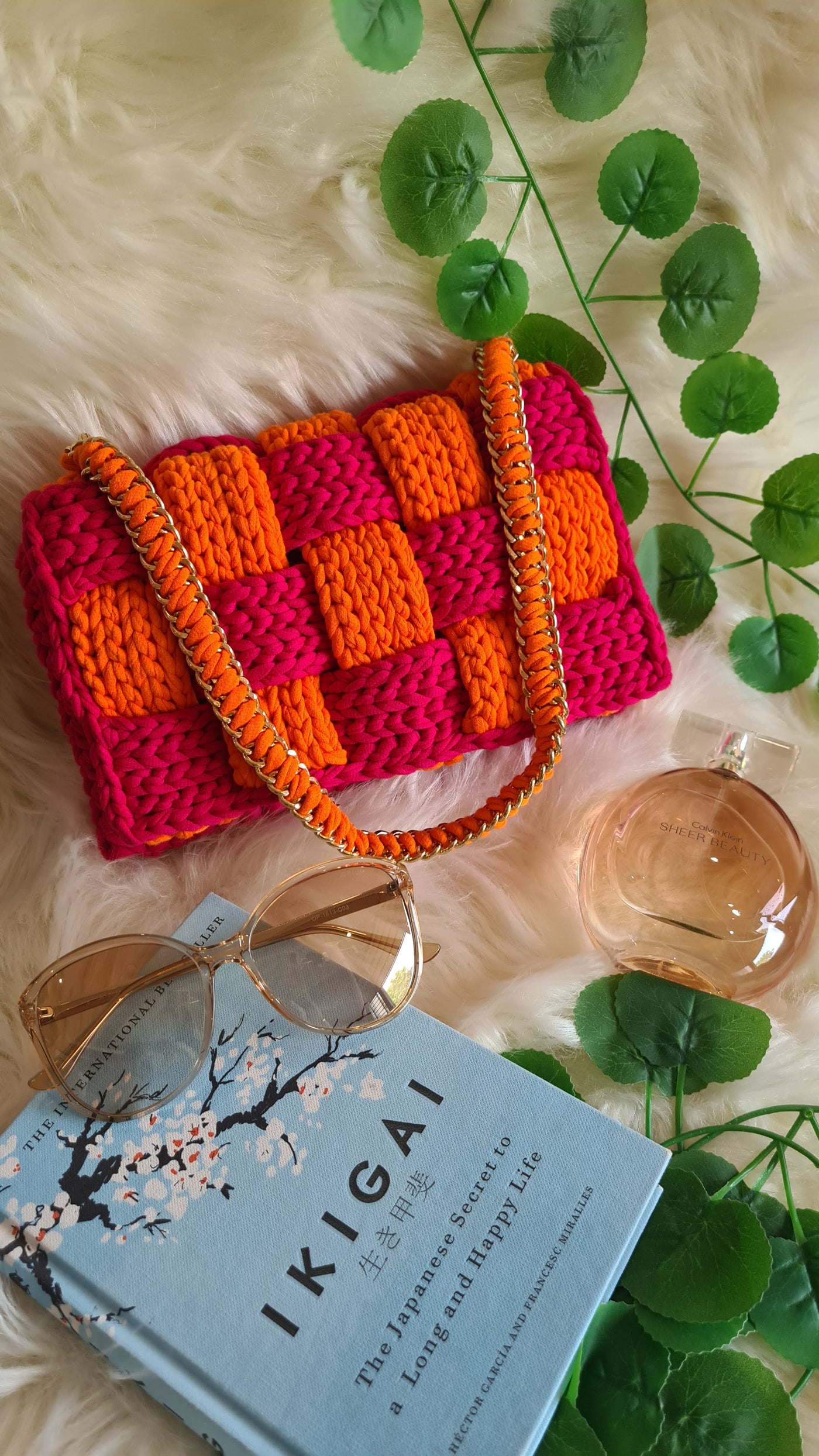 Orange and pink gelato  handmade crochet bag