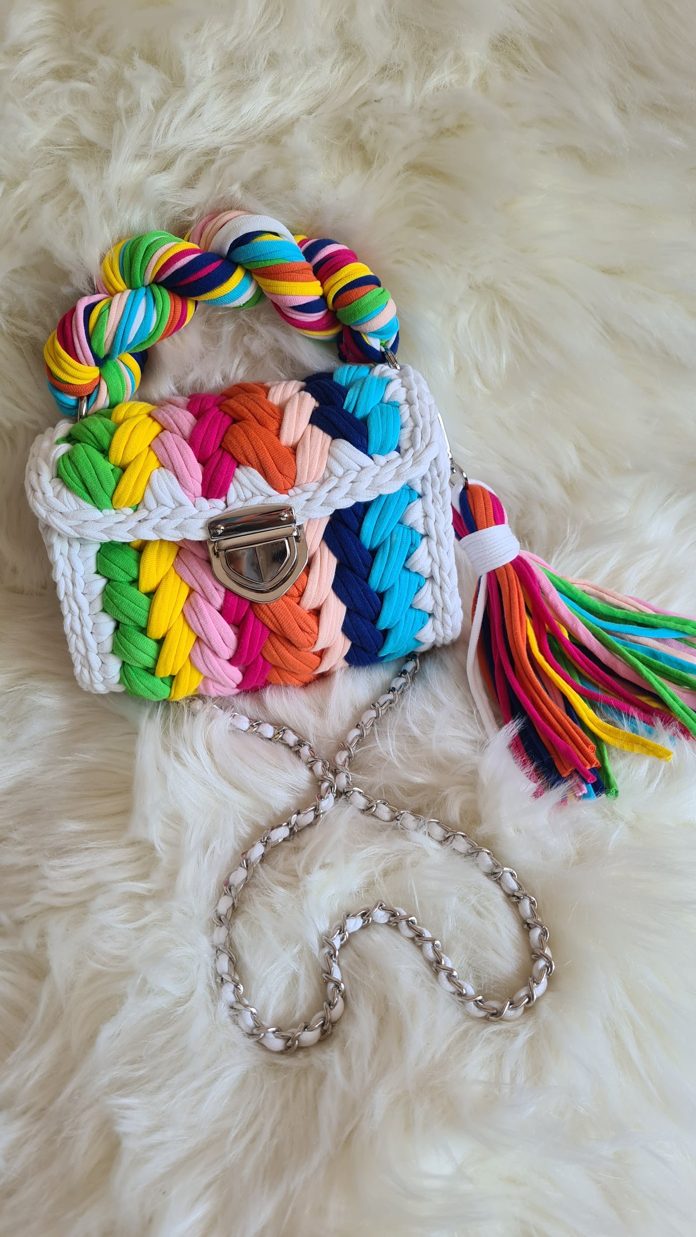 bright colors marshmellow handmade crochet bag