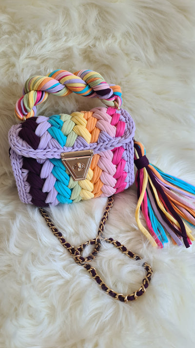 Rainbow marshmellow handmade crochet bag
