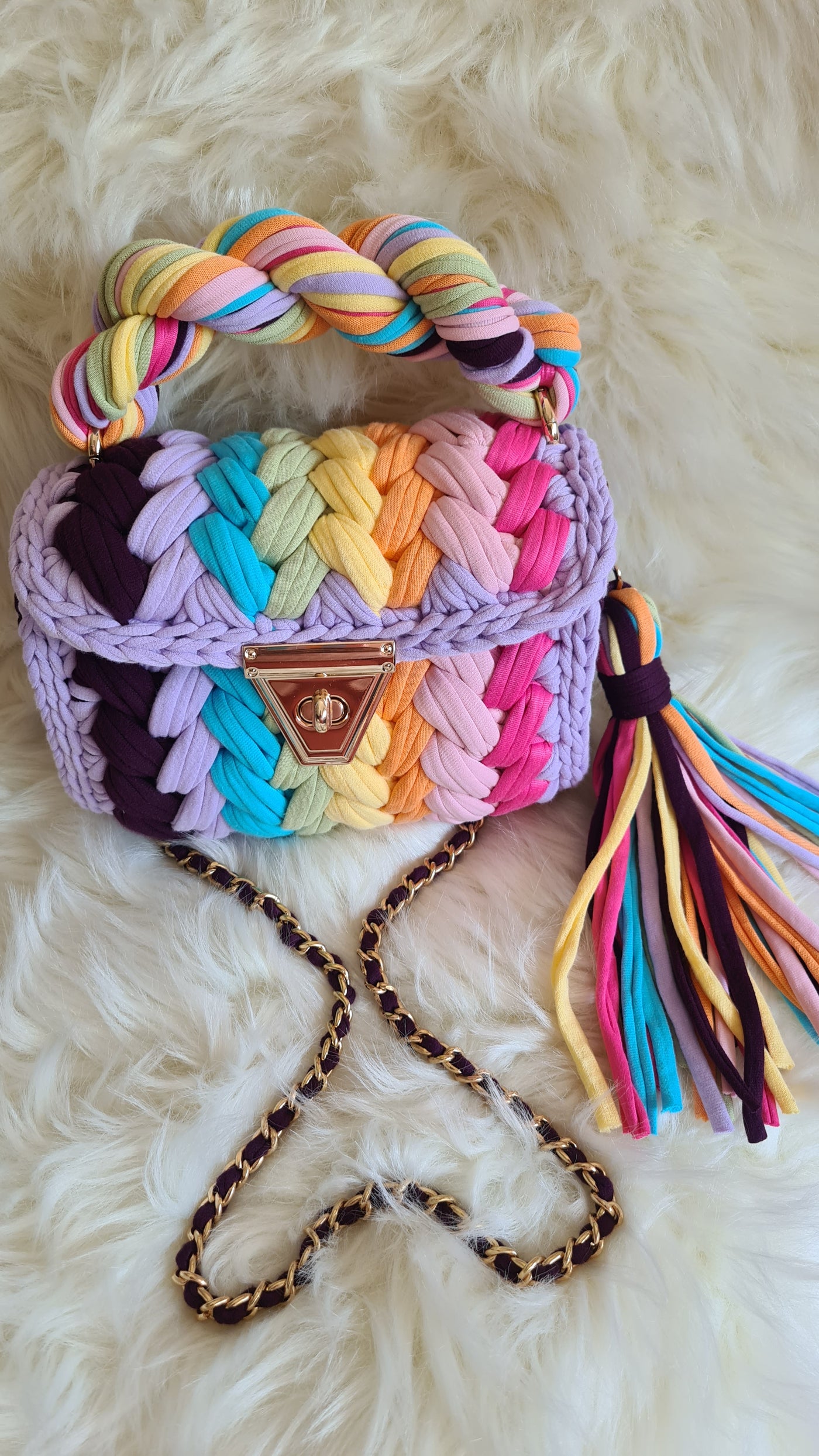 Rainbow marshmellow handmade crochet bag
