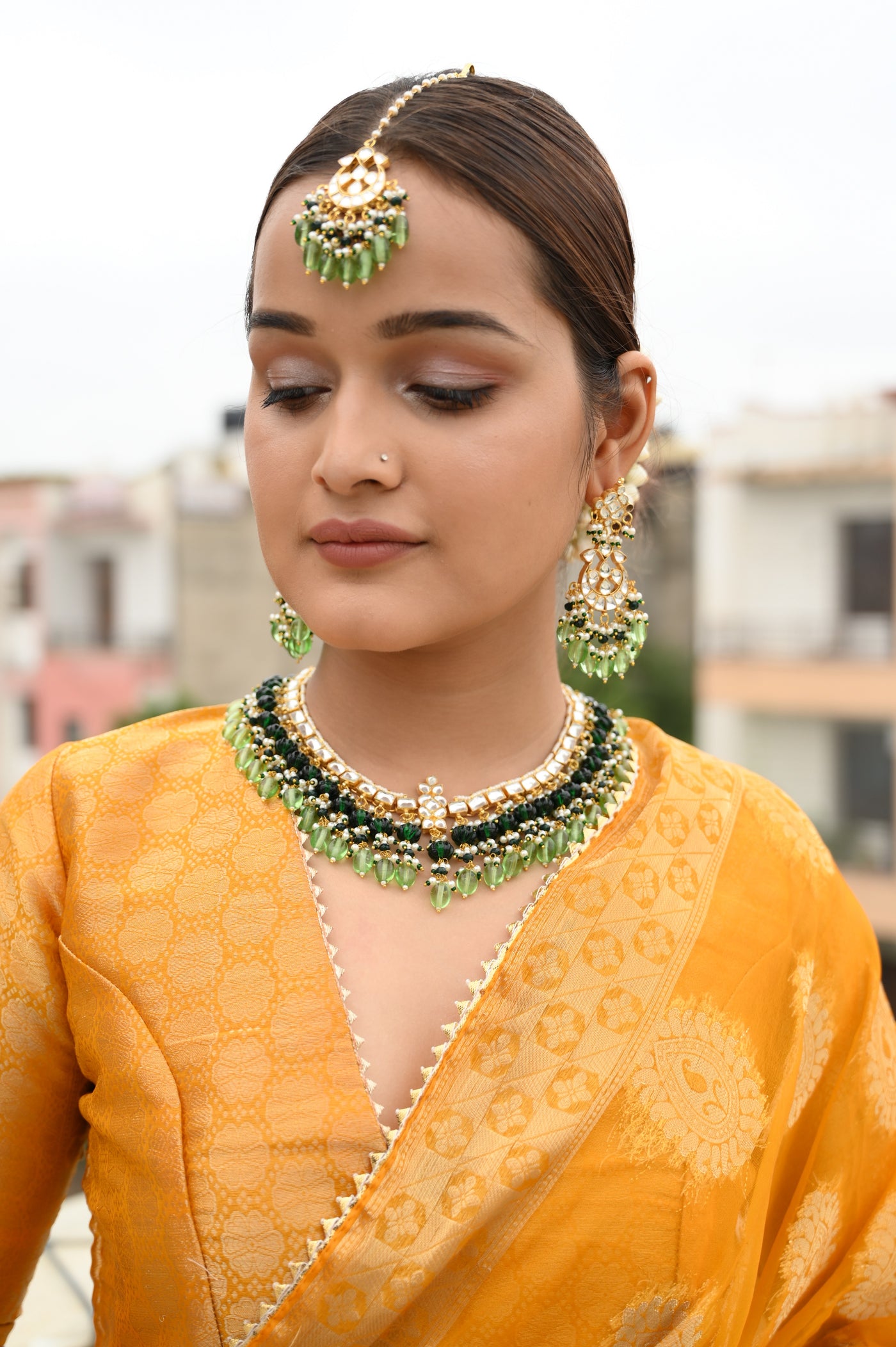 Gold Plated Necklace With Earrings and Tika