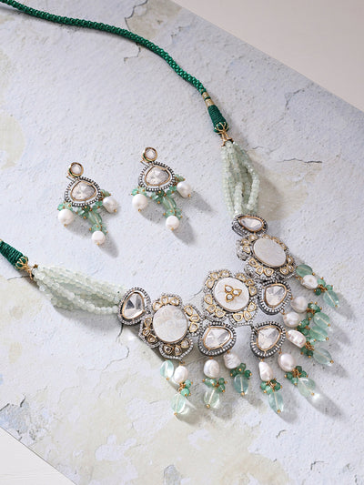 Antique White And Green Necklace Set