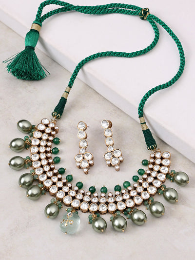 Antique Kundan Polki Green Necklace Set