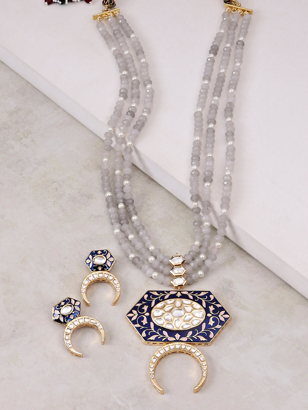 Blue Enamelled Beaded Necklace Set