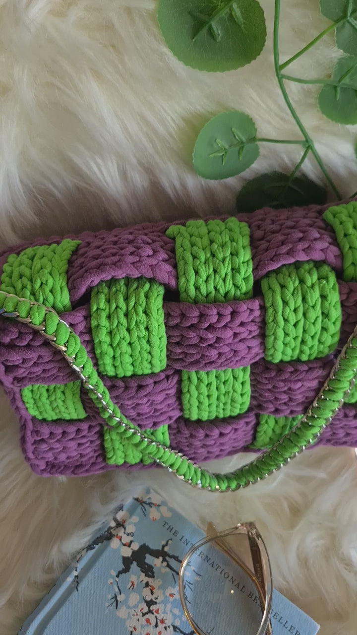 Green and purple gelato  handmade crochet bag