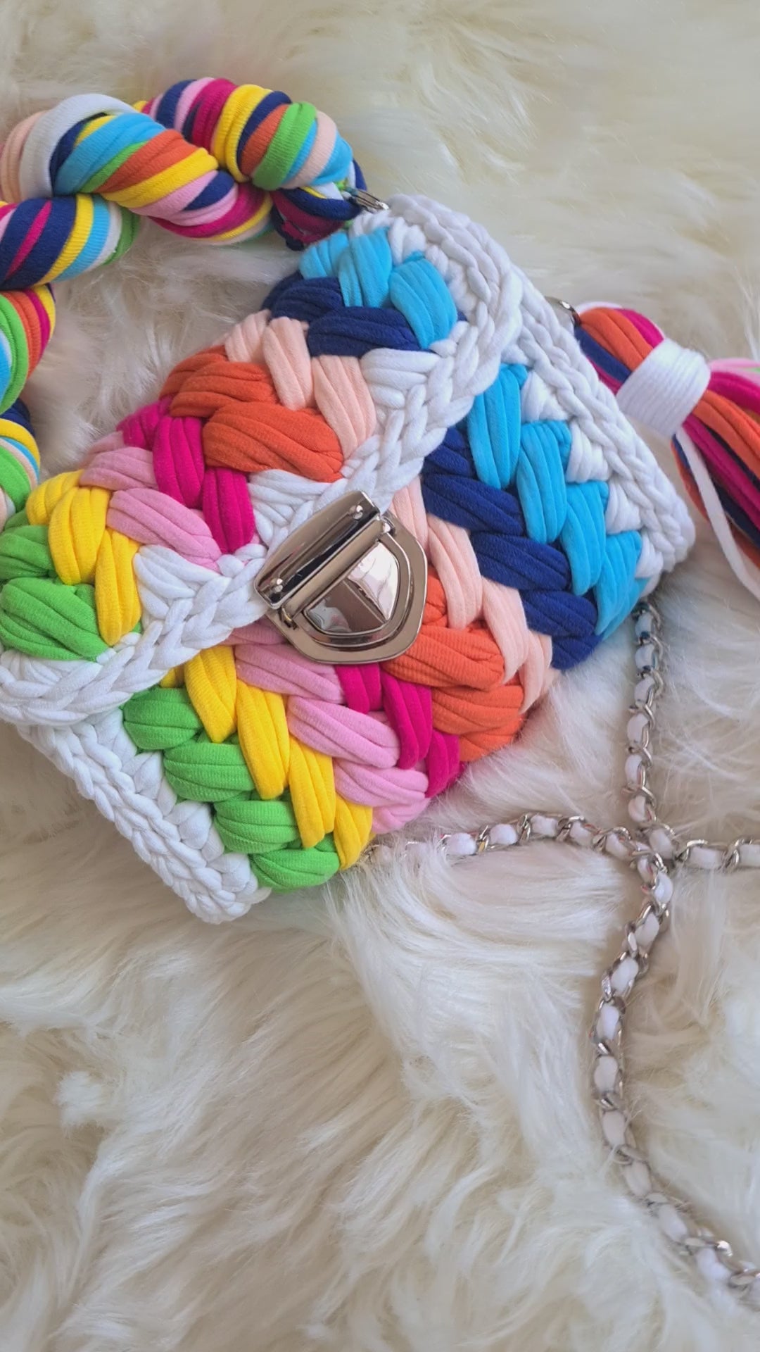 bright colors marshmellow handmade crochet bag